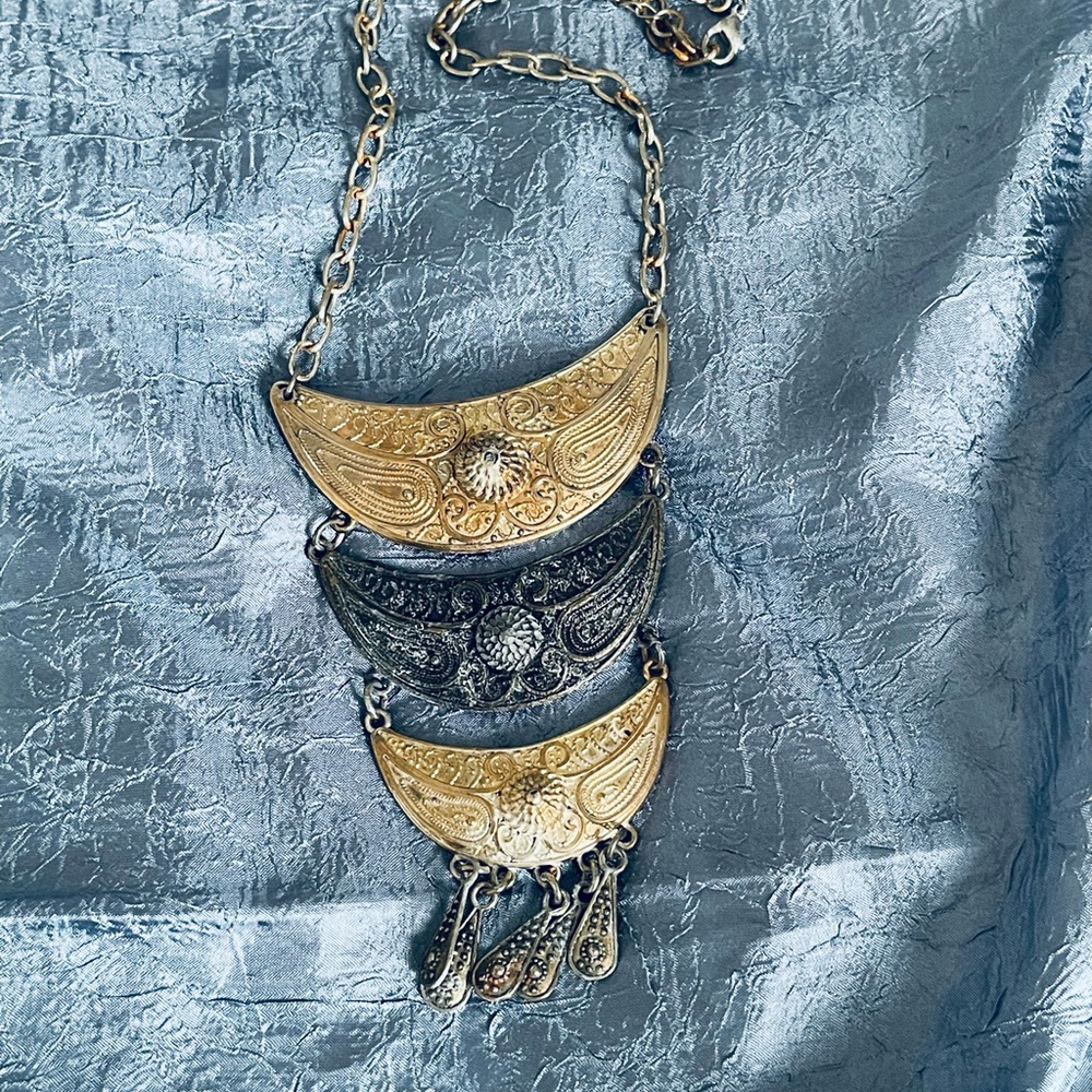 Elegant Gold and Silver-Gray Tone Pendant Necklace